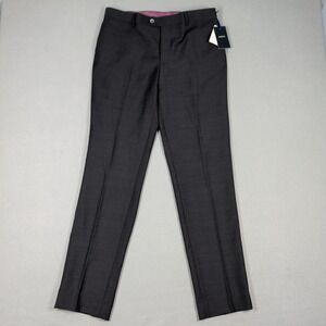 Zanetti Dress Pants Mens 34 Reg Black Lanificio Di Biella 100% Wool Flat Front